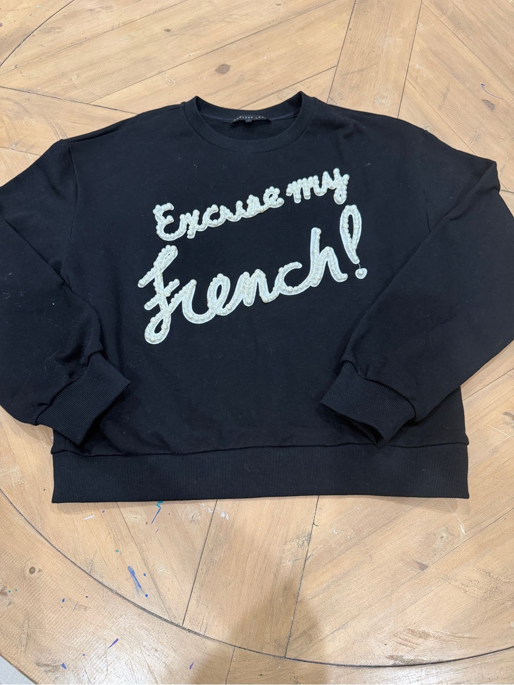 Endless Rose 'Excuse My French!' Pearl Beaded Crewneck Sweater - Large NWOT